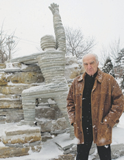 Harry Rosen with his work The Ascent, in front of the Lady Davis pavilion of the Jewish General Hospital. Photograph by: PIERRE OBENDRAUF, THE GAZETTE